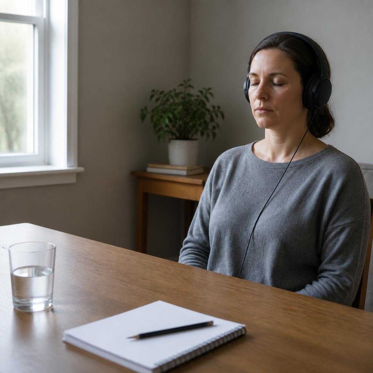 persoon die zich focust met hemi-sync tijdens een remote viewing-sessie